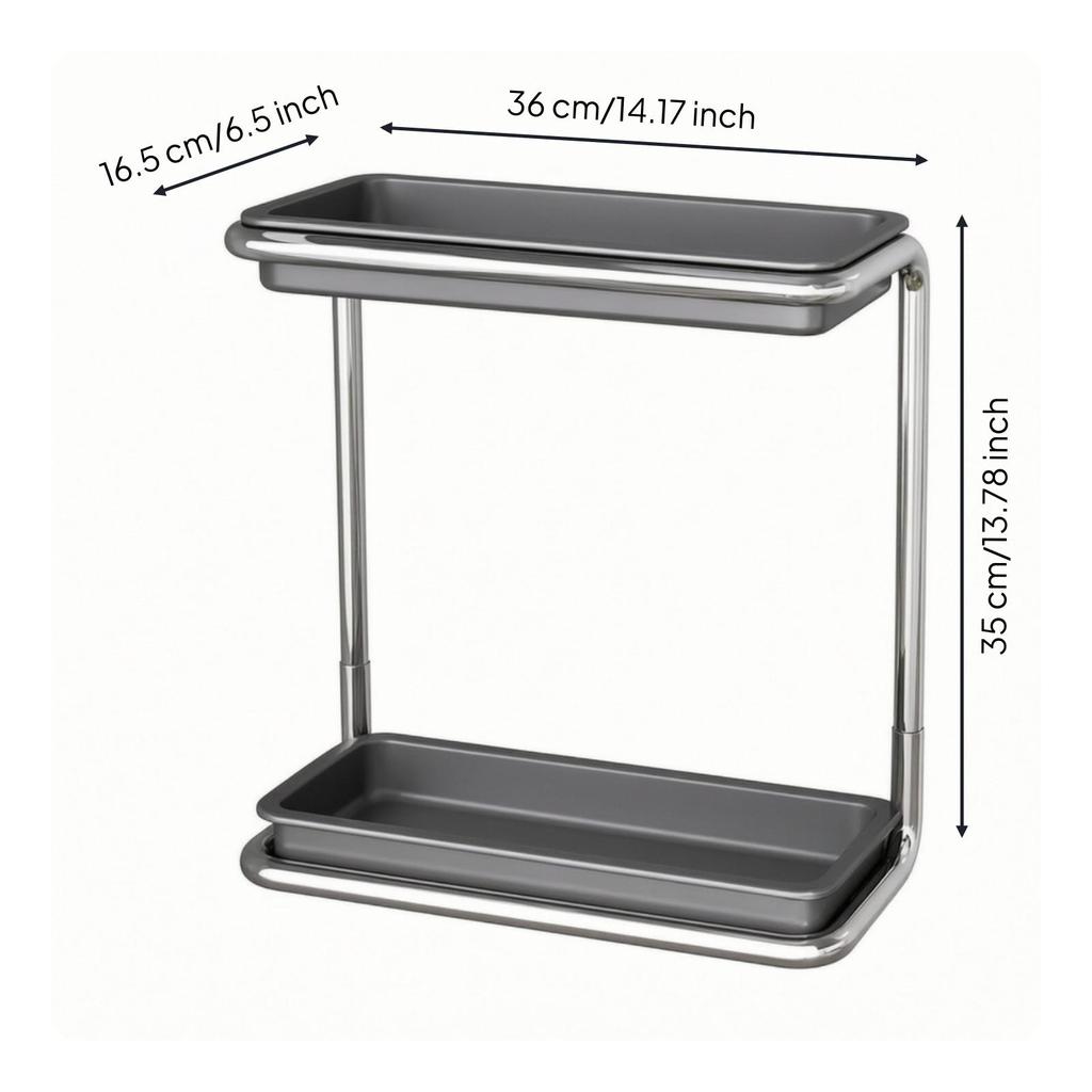 TwoTier Countertop Storage Rack SpaceSaving Organizer with Raised Tray Edges Sturdy Tubular