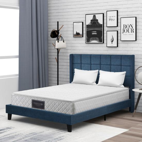 1 Set Upholstered Bed Elegant Lines Comfy Sleep Slatted Frame Pure Color Mattress Bed for