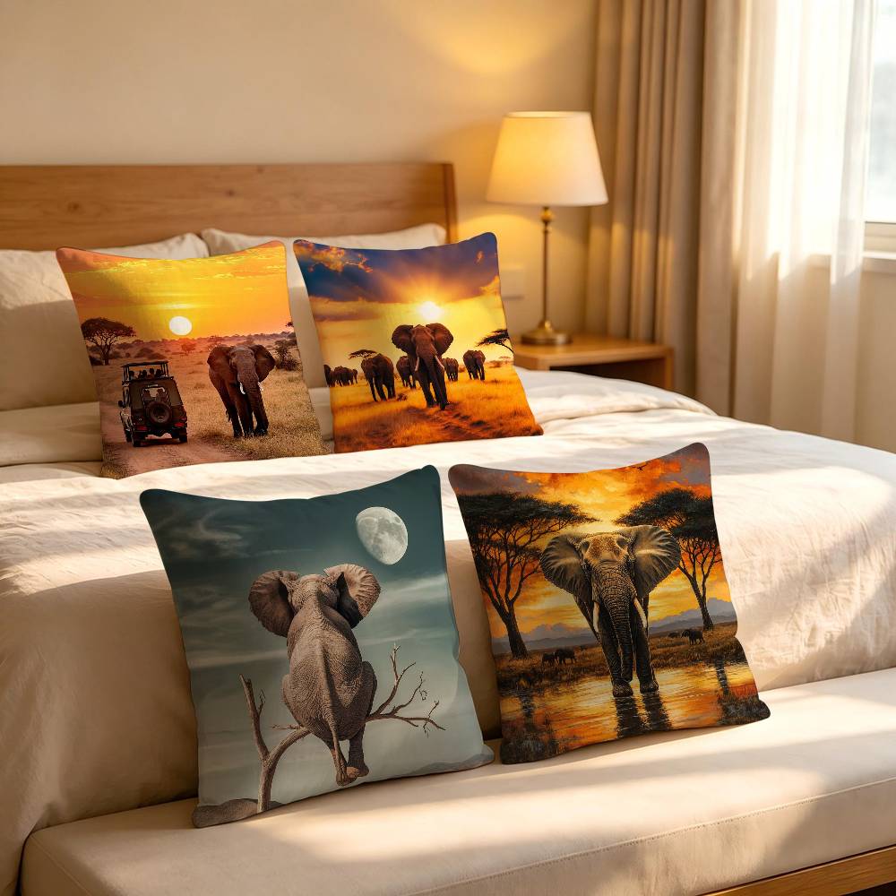 African elephant Cushion Cover Inches Farmhouse Decor Home Throw Pillow Covers For Couch Decorations