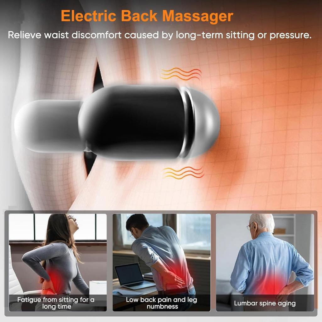 3 in 1 Back Massager, Electric Lumbar Support Pillow Heat Vibration Massage Lower Back Spine Decompression Device, Dark Gray