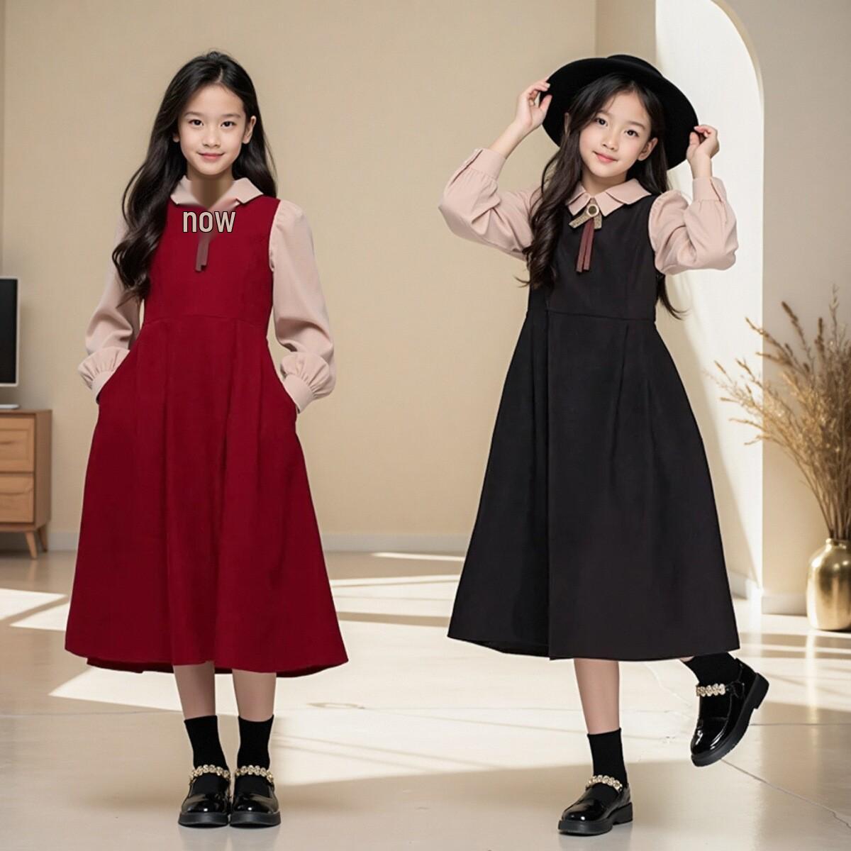 

Girls Color Block Two-Piece Spring & Autumn Dress 120cm чорний