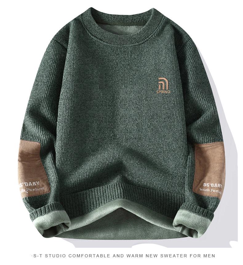Men's Autumn-Winter Velvet Sweater: Thick Knit Base Layer for Teens