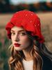 Strawberry Ruffle Crochet Woolen Hat - Women's Cute Autumn/Winter Fisherman Style