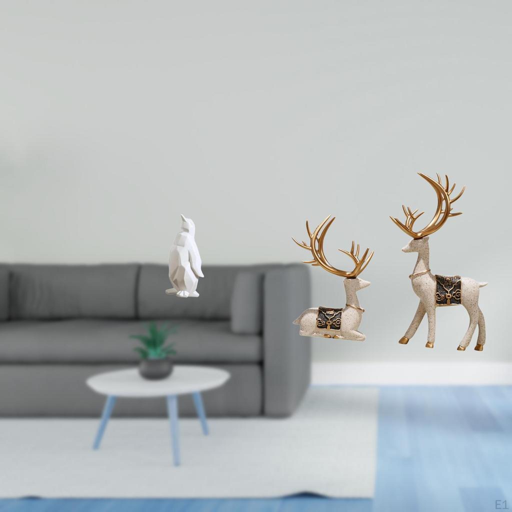 Penguin Reindeer Sculpture Figurine Collectable Craft Decorative Ornament Resin Animal Statue