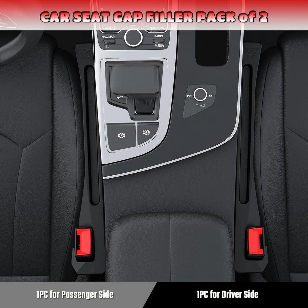 Car Seat Gap Filler Universal Fit Gap Filler Organizer Stop Things From Dropping For Car Trunk SUV, Black, Pack Of 2