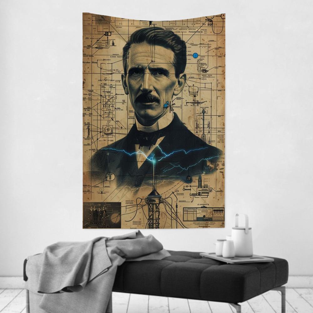 Retro Science Celebrities Nikola Tesla Tapestry Room Decor Wall Cloth Party Hanging Background Room Decor Baby Room