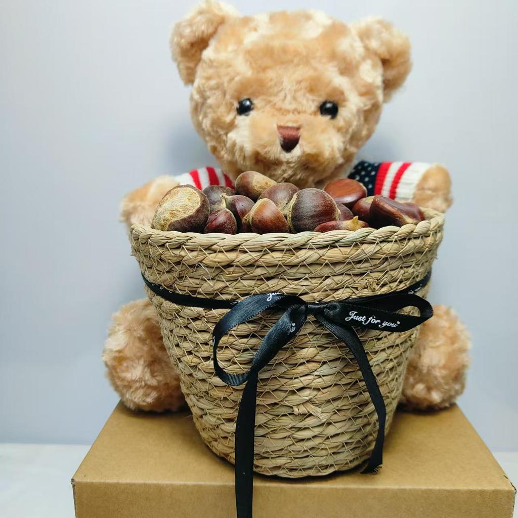 Nordic Seagrass Woven Flower Pot - Little Bear Hug Design for Simple Living Room Decor