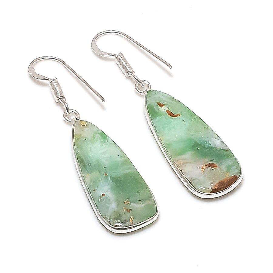 Натуральный хризопраз Ювелирное изделие из стерлингового серебра 925 пробы Серьга 1,85  AE-12189