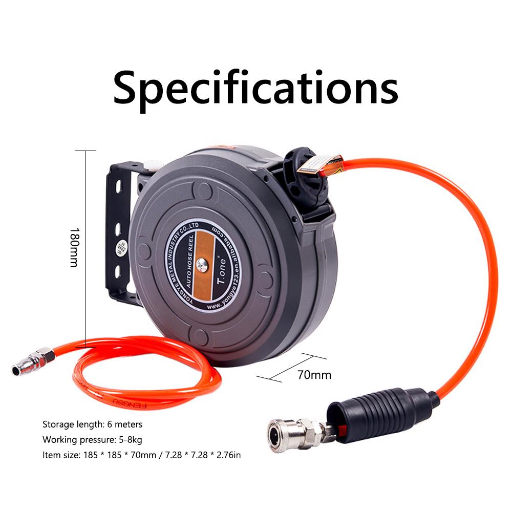 6mm Automatic Retractable Hose Reel Car Wash Garden Irrigation Water Tube Holder Wall Mount High Pressure Waterpipes