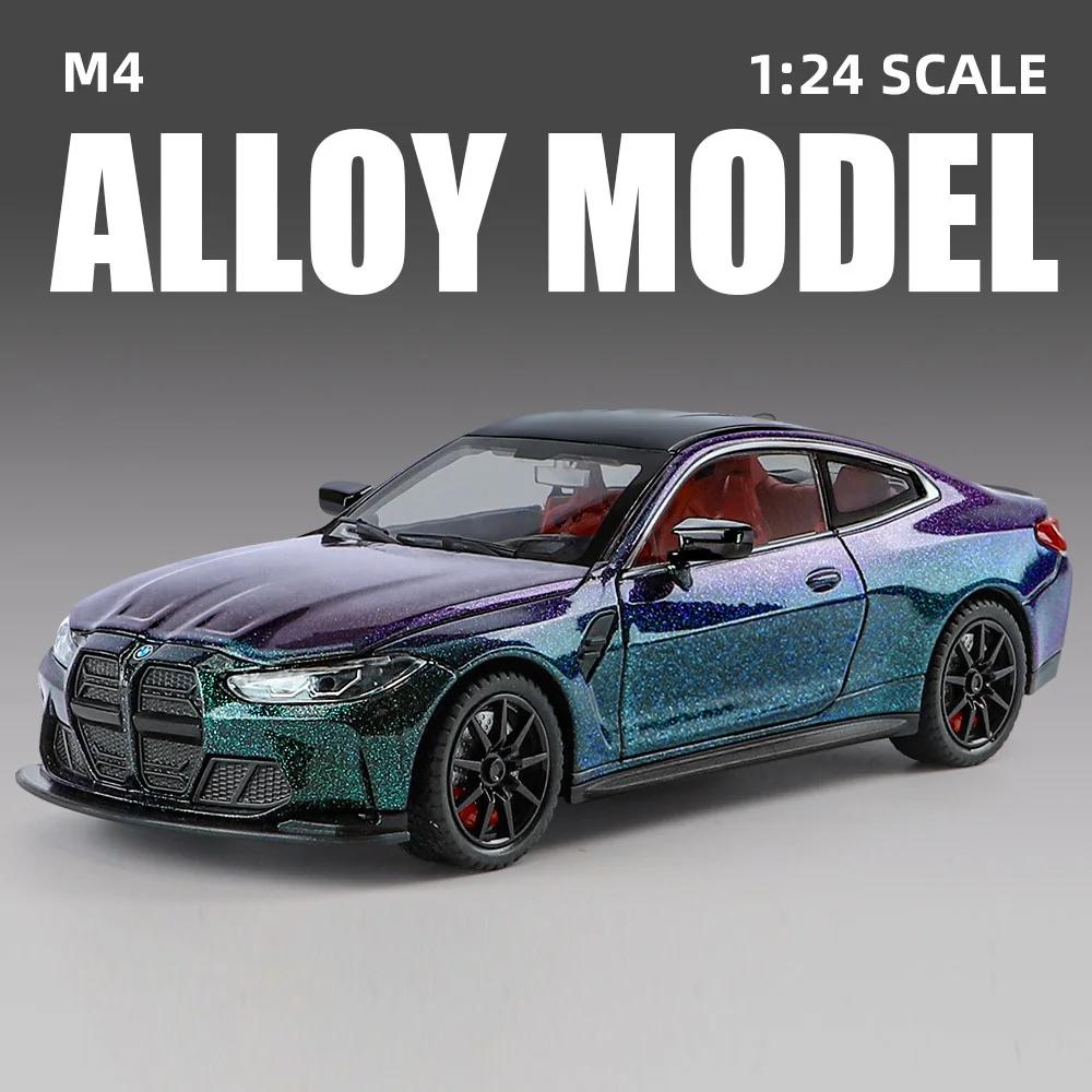 Big 1/24 BMW M4 Model Metal Diecast Toy Cars Light Sound Alloy Toys Vehicles Wheel Pull Back Miniature Car Children's Day Gifts