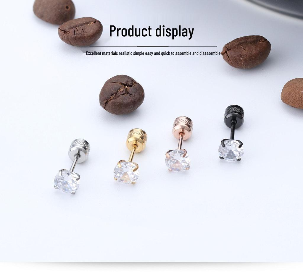 Mixed Round Zirconia Stud Earrings Set, Stainless Steel, Four-Prong Design.
