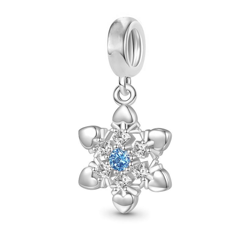 Sparkling Snowflake Circle Dangle Charm Bead Suitable for European Original Silver Bracelet Bangle DIY Jewelry Accessories