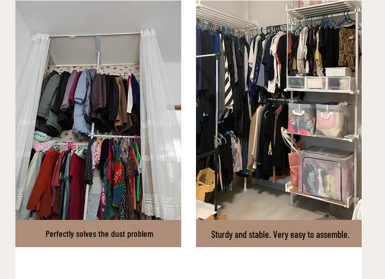 Telescopic Floor-Standing Clothes Rack Pole, 38mm Diameter, No-Drill, with Track for Home Use, Drying, Bedroom, Balcony, and Curtain Hanging