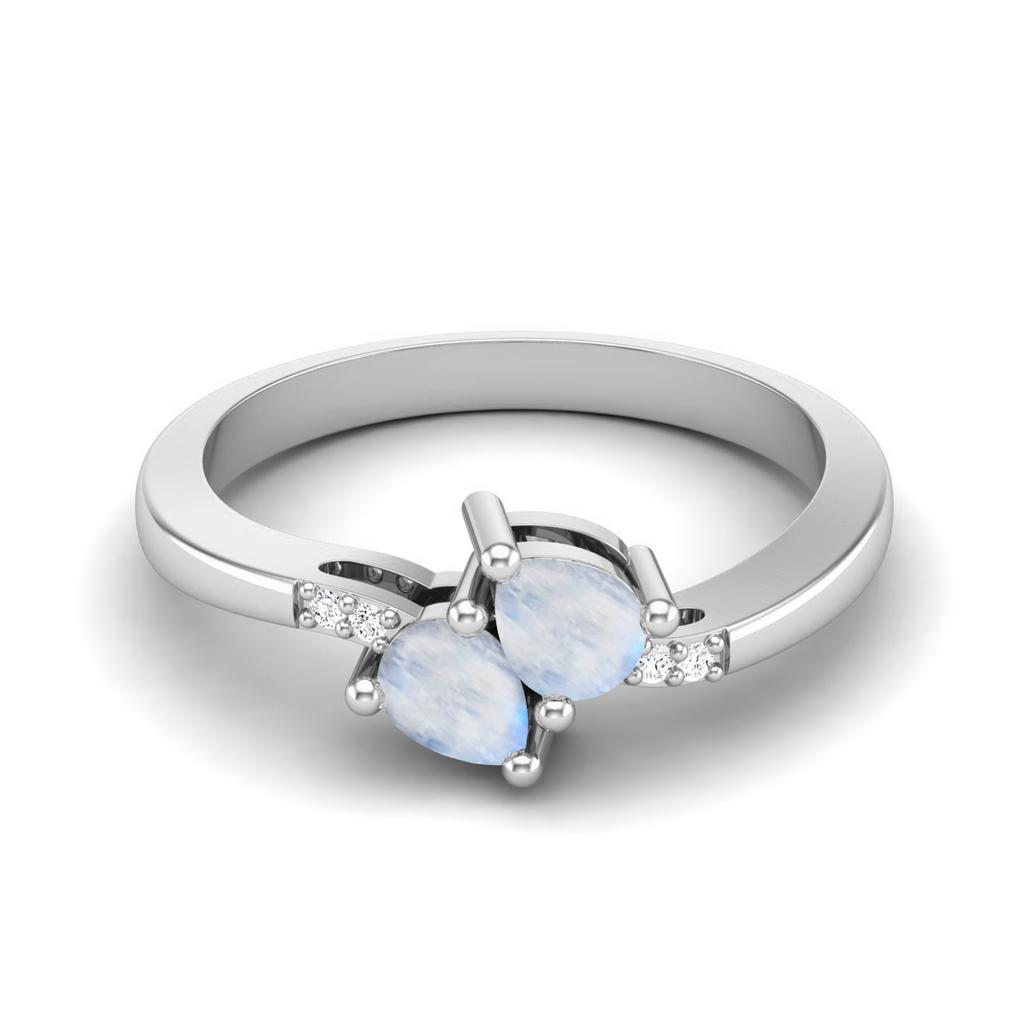4X3mm Pear Moonstone June Birthstone 925 Sterling Silver Two Stone Women Engagement Ring