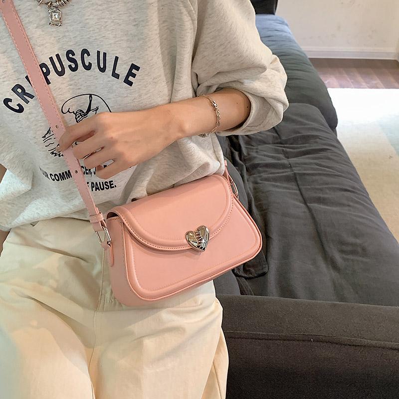 Love Buckle Silver Crossbody Shoulder Bags For Women Small Purse PU Leather Female Handbags