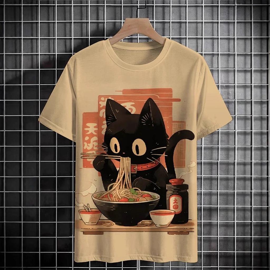 Zajímavé Kreativní Kočičí Grafika Pánské Módní Letní Krátký Rukáv 3D Tištěné Ležérní Osobnost Univerzální Nadměrná Velikost Tričko