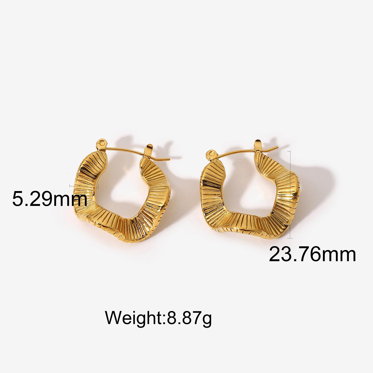 

Big Promotion Stainless Steel Stud Earrings 18K PVD Plated Texture Metal Stripe Attractive Vintage Jewelry Wholesale золотистый