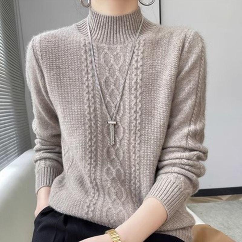 Frühlings-Strickpullover, halbhoher Kragen, lockerer, dicker, warmer Pullover für Frauen, Vintage, Herbst-Winter, Mutter-Bodenoberteil
