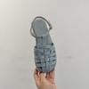 Fashion Large Size Low Sandals Woman Leather Big Low-heeled Slides Hoof Heels PU Fabric Rubber Fretwork Large Size Low Sandals Woman Lea