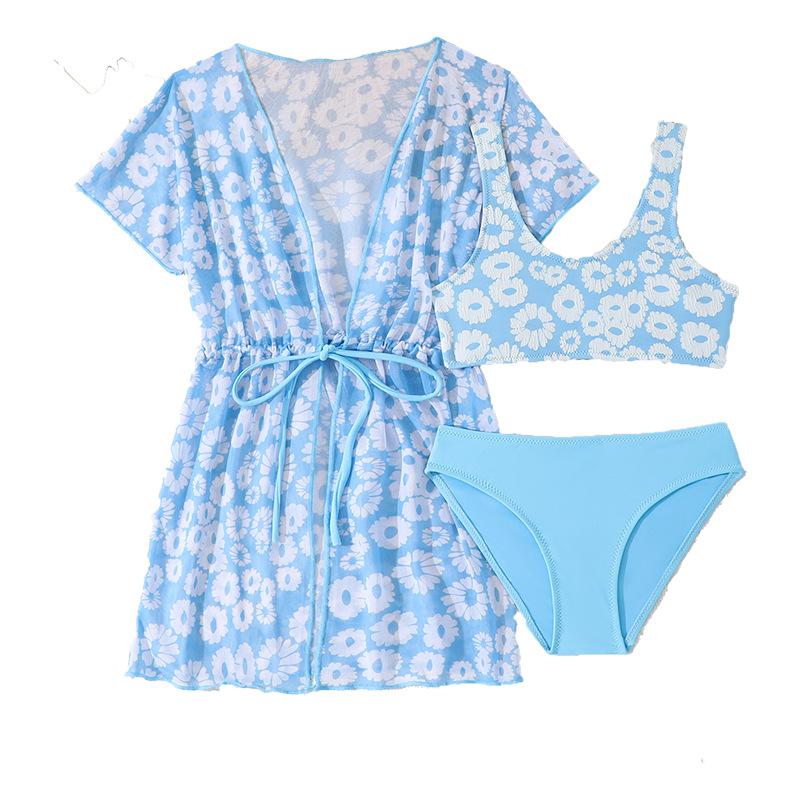 2025 Child's Three-Piece Floral Swimsuit Set – Girls' Split Swimwear for Ages 6-14