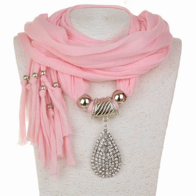 Tassel Polyester Scarf Women's Jewelry Scarf Full Diamond Water Drop Pendant Scarf