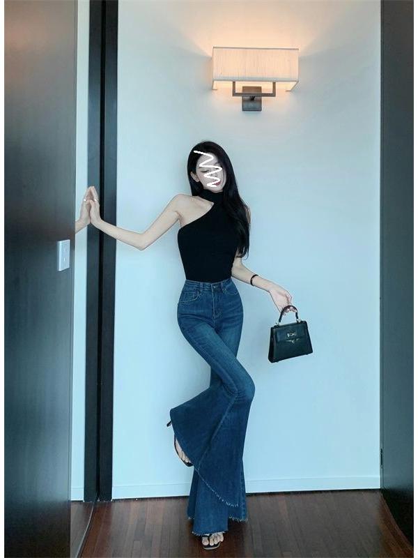 2024 High Waist Flare Jeans: Chic, Raw-Edge, Wide-Leg Trousers for Women