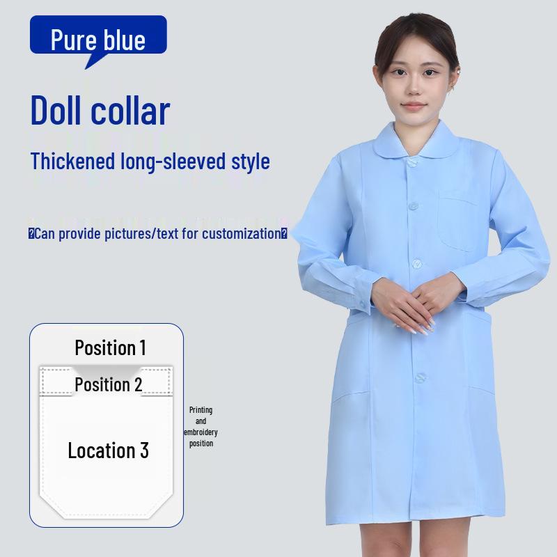 Unisex Saint Snowland Peter Pan Collar Doctor's White Coat - Long Sleeve for Dental & Hospital Professionals