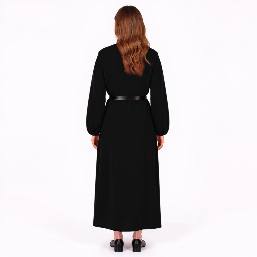 Dámské módní ležérní rozšířené šaty s dlouhým rukávem jednobarevné