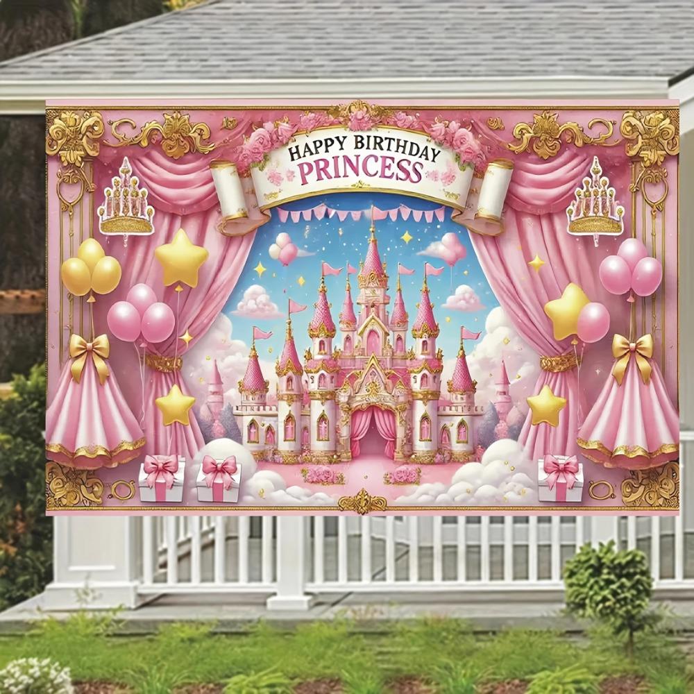 Pink Princess Castle Birthday Party Backdrop Rose Gold Children Princess Girl Birthday Party Decoration Banner Photo Background