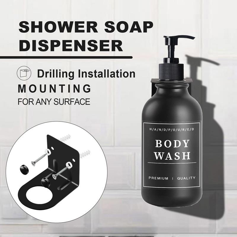 500ml Matte Black Lotion Bottle Plastic Refillable Bottle with Labels Wall-mounted Lotion Bottle Holder Shampoo Conditioner