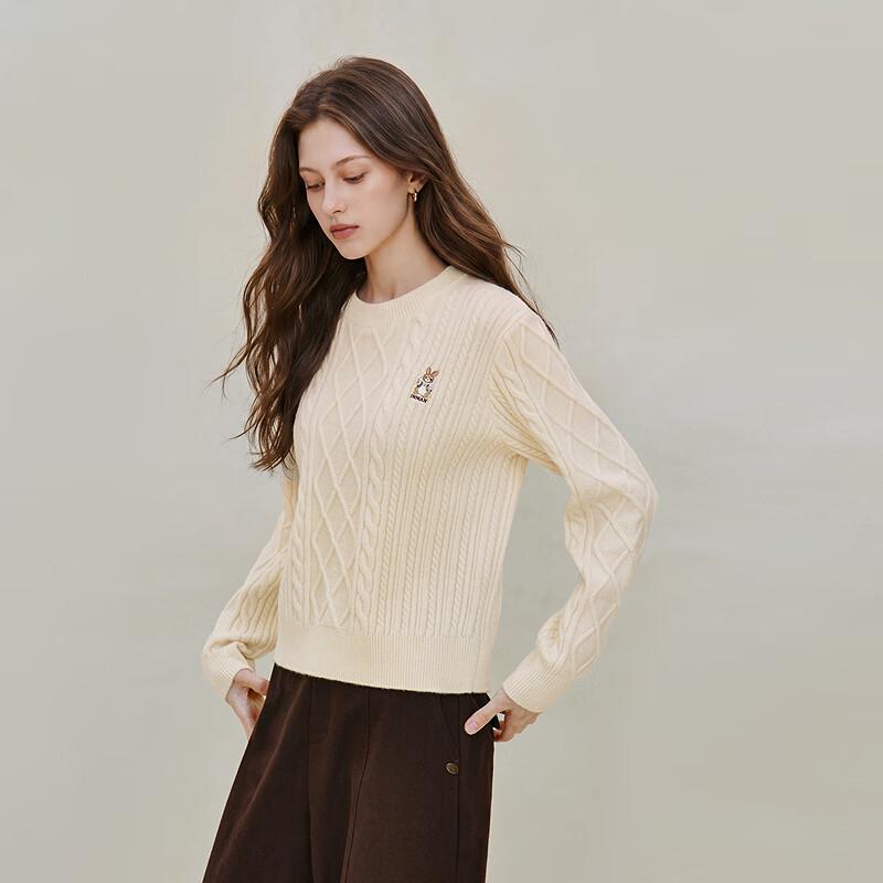 INMAN Women's Retro Twist Knit Crew Neck Sweater