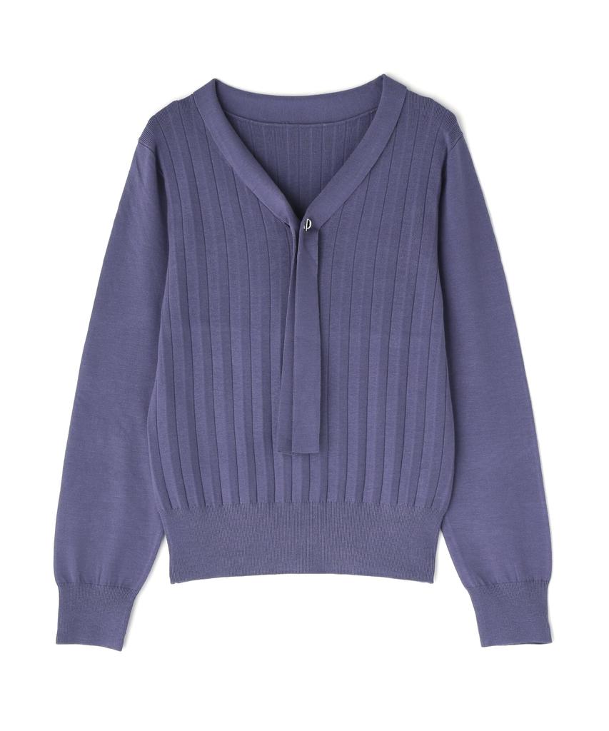 Natural Beauty Basic Eyelet Bow Pleated Knit Blue Women's Sweater,