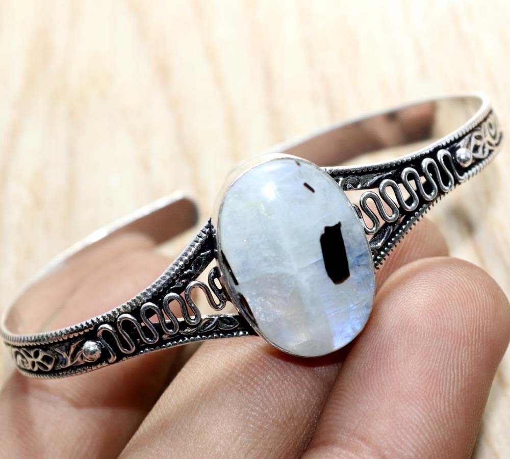 Rainbow Moonstone 925 Silver Plated Bangle 7" Christmas Jewelry Trendy e4g09