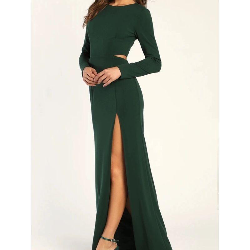 Export Single Lu Home round Neck Sexy Adult Lady like Woman Midriff Outfit Long Sleeves Spring New Arrival Split Banquet Party Fashion Dress