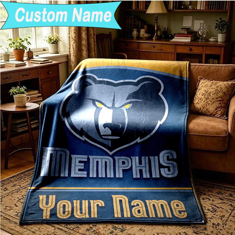 1PC Custom Name Blanket City Grizzlies Bear Logo Flannel blankets Patterns Throw Blanket All-Season Soft Gift for Couch, Bed, Camping, Birthday gifts