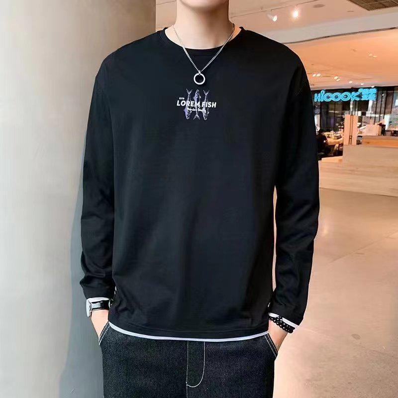 Odbavení: Pánské volné bavlněné tričko s dlouhým rukávem, kulatým výstřihem, ideální na jaro/podzim.