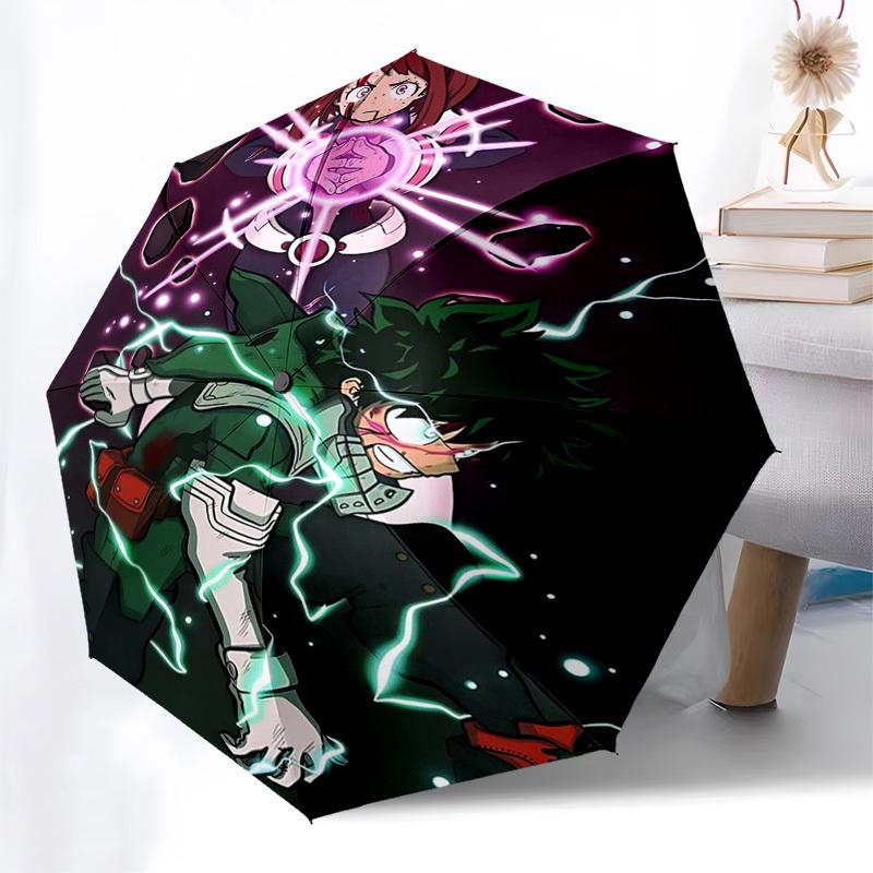 1pc My Hero Academia Izuku Midoriya & Ochaco Uraraka Outdoor Umbrella - Automatic Opening/Closing, Portable 3-Fold Design with Iron Frame - Perfect Gi