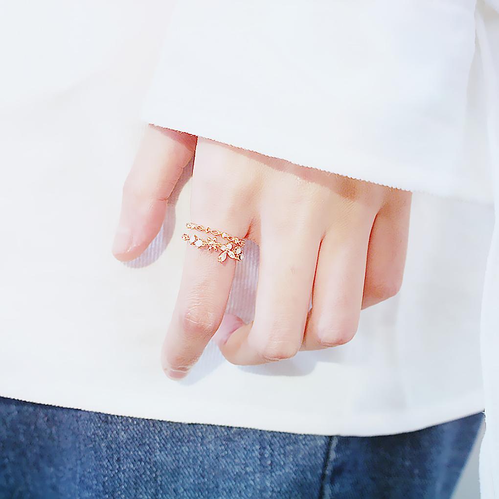 Adjustable Open Women Fashion Cubic Zircon Flower Finger Jewelry Gift for Girls