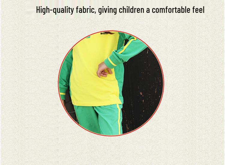 Panyu Primary School Students' Green Spring and Autumn Uniform Set - Long Sleeve Shirt and Pants