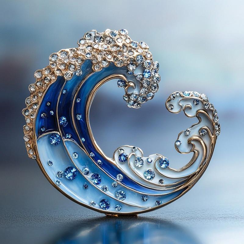 Luxury Premium Freshwater Pearl Brooch Wave Pin Enamel Badge Wave Brooch