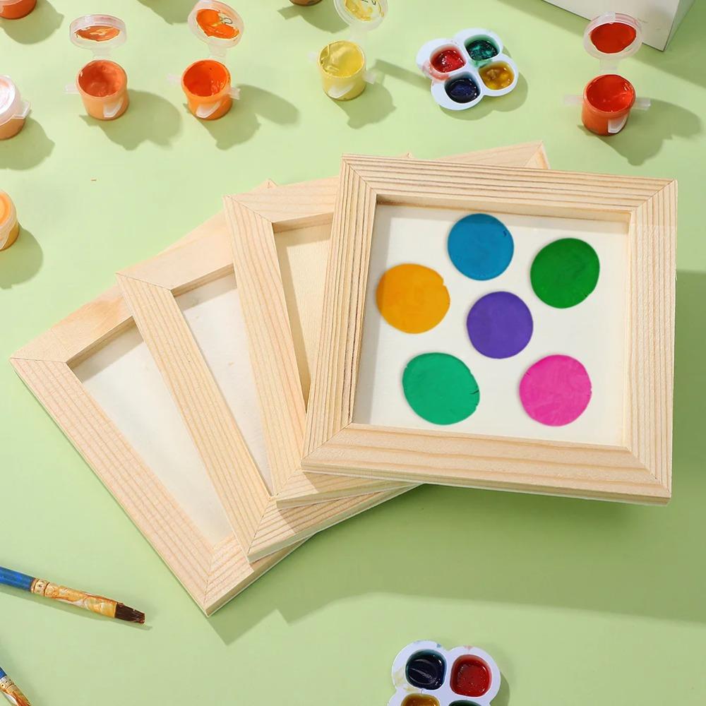 8-5pcs Unfinished Picture Frame Wood DIY Painting Frame Clay Wooden Blank Frames