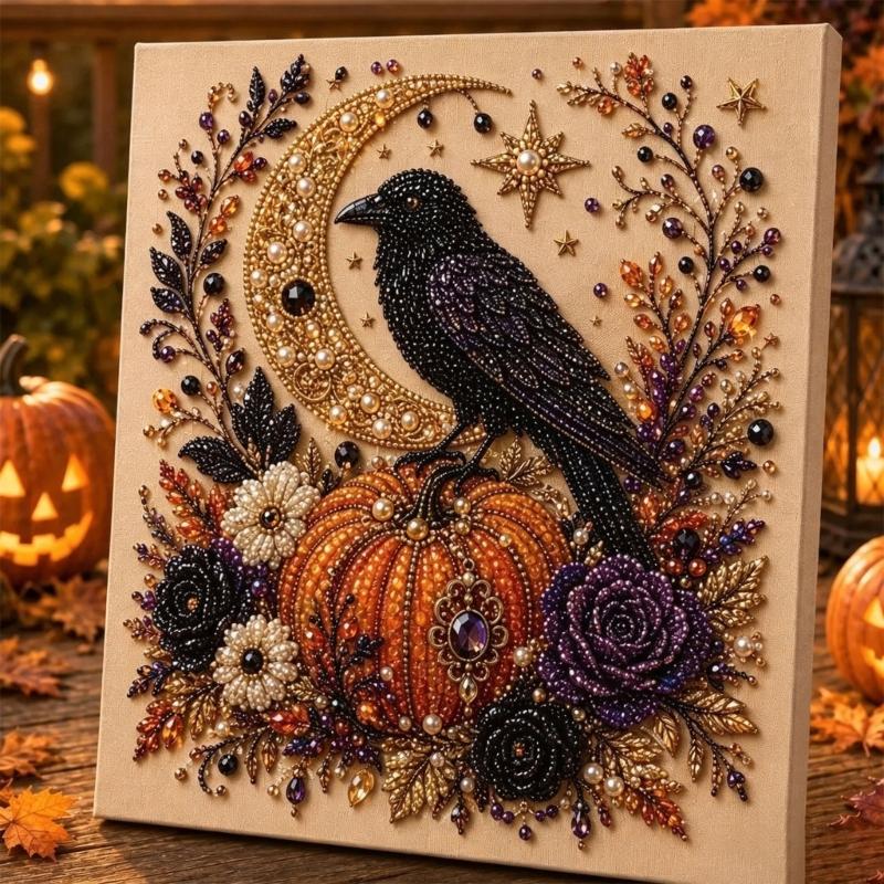 Halloween Seasonal Wall Artwork, Textured Art Panel for Shelf Styling, Party Display, Single Style Artwork for Home
