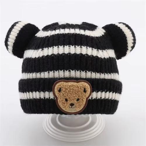 

Baby Beanie Hats For Girls Boys Fashion Striped Toddler Knit Hat Cartoon Children Crochet Bonnet Winter Warm Kids Pullover Cap чёрный