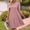 Women Summer Casual O Neck Solid Color Loose One Piece Dress