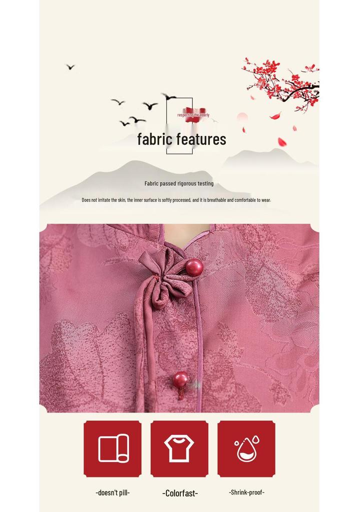 Modern National Style Shirt for Middle-aged Women: Spring/Fall Loose-Fit Chinese Top with 3/4 Sleeves