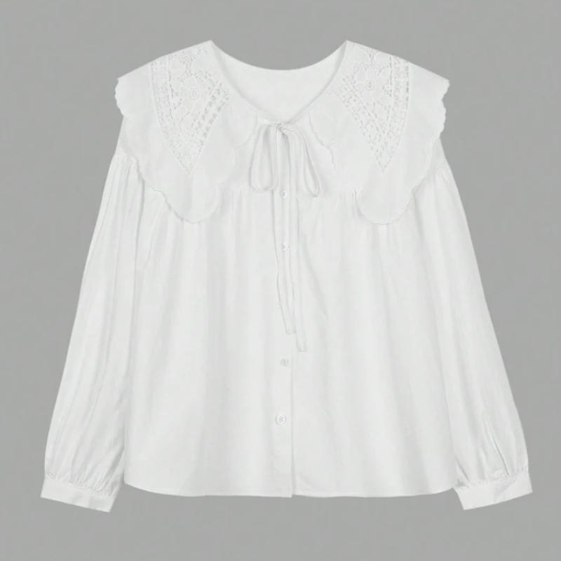 Women's Casual Loose Doll Collar Blouse, Elegant Lace Trim Peter Pan Collar Shirt, Sweet Daily Top for Spring Summer