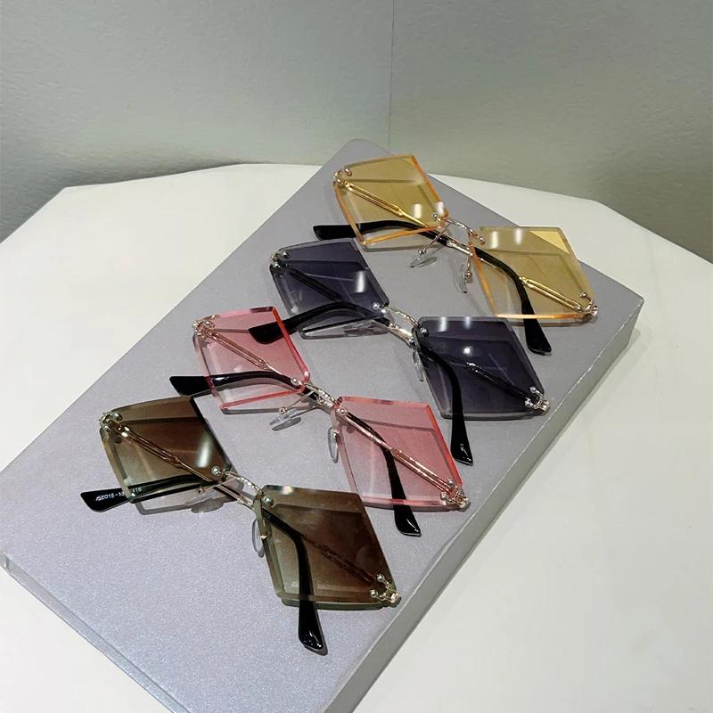 Rimless Lozenge Sunglasses  New In Stylish Gradient Sun Glasses Men Women Trendy Vintage Brand Design Casual Shades