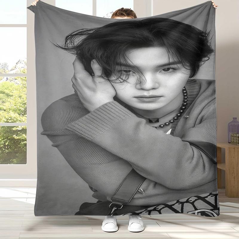 SUGA Agust D Kpop B-BTS Flannel Blanket,Ultra Soft Warm Plush Throw for Home Bedroom Bed Sofa Cover Office Camping Picnic Gift
