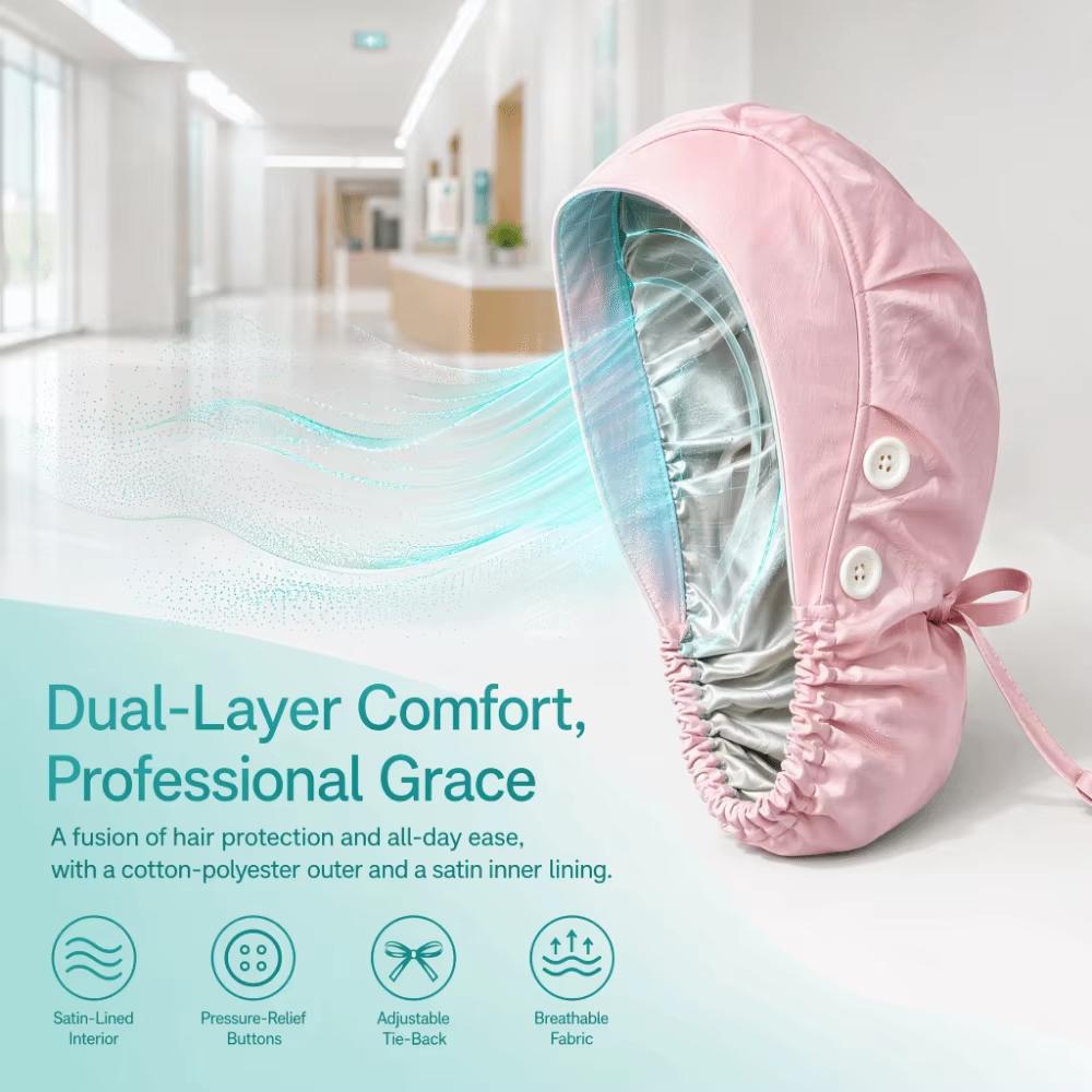 Satin Lining Surgical Hat Elastic Ponytail Holder Cap New Matte Fabric Cap For Nurse