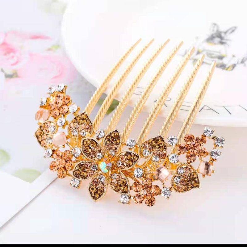 Korean Rhinestone Adult Hairpin: Seven-Tooth Metal Comb Hair Ornament